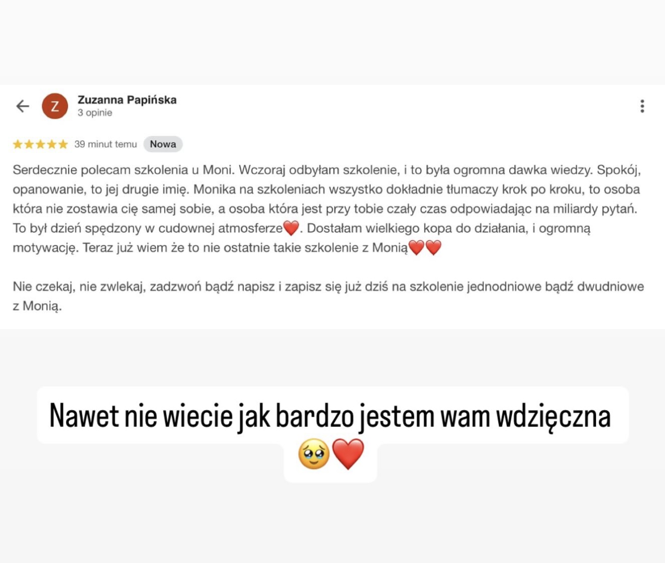 Opinia kursantki o szkoleniu Moniki Sidor